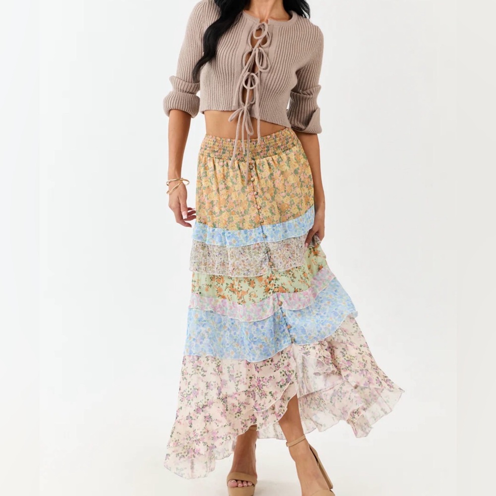Bad Little Country Girl Midi Skirt Floral Smocked Stretchy Waist Size‎ Small